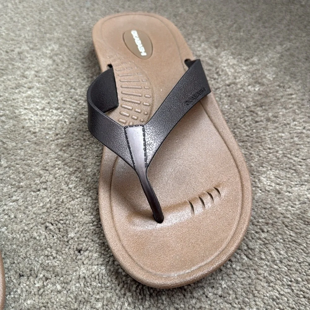 Okabashi Brown and Tan Flip Flops
